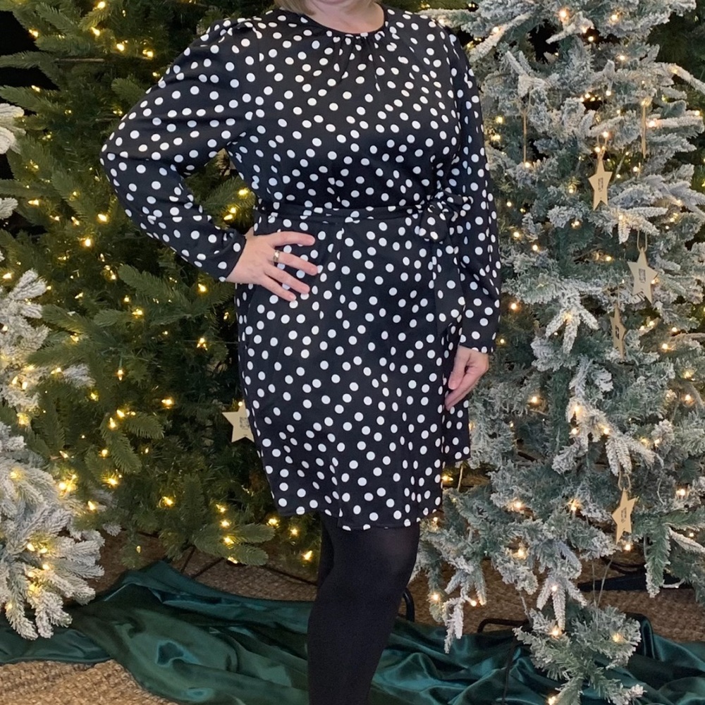 a new day Black Dress with White Dots